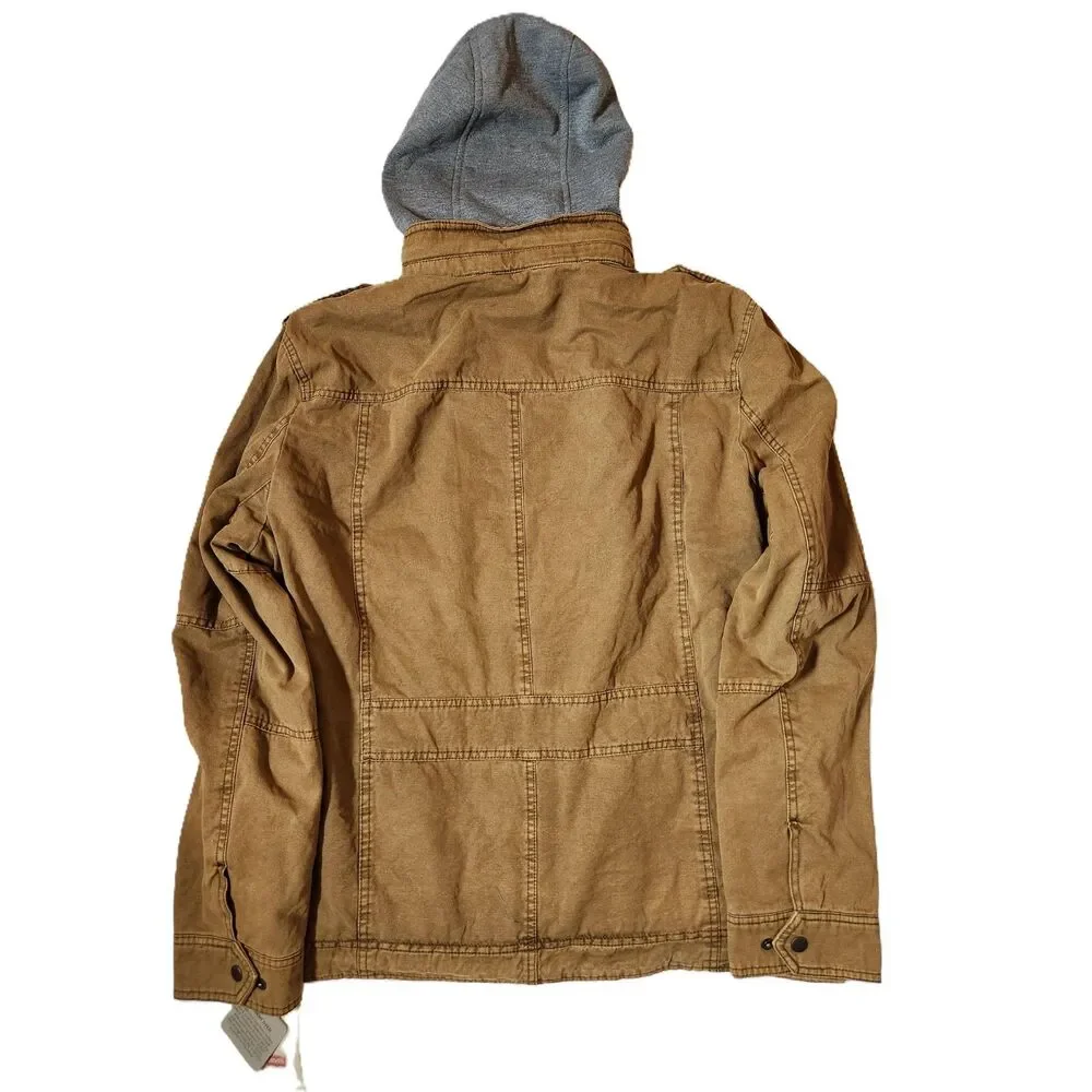 Levi's Washed Cotton Hooded Military Jacket – Men's Size Large Brown **read